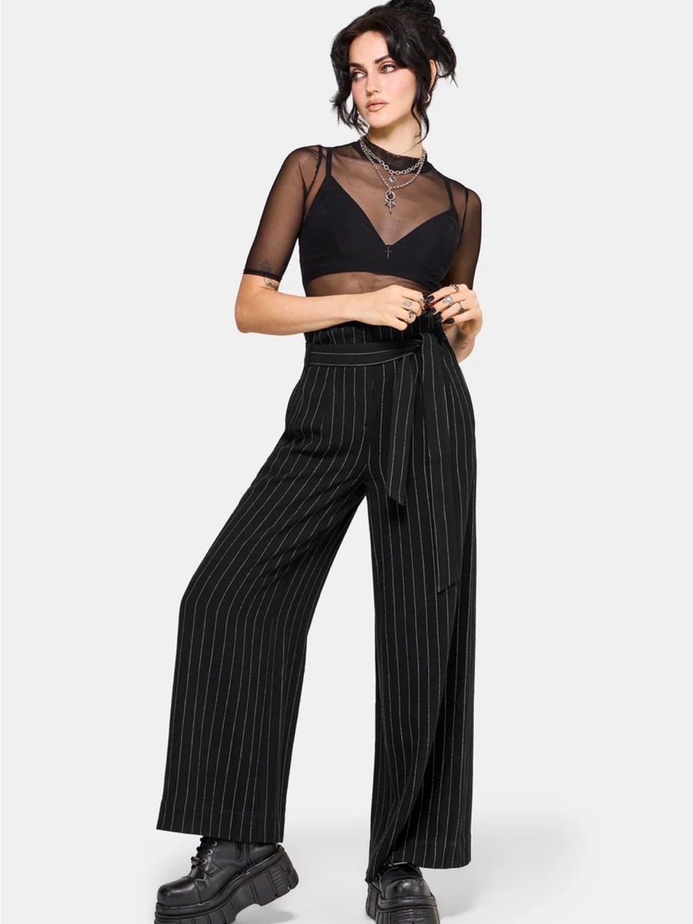 NWOT Disturbia Charli Pinstripe Paperbag Waist Straight Leg Trouser
